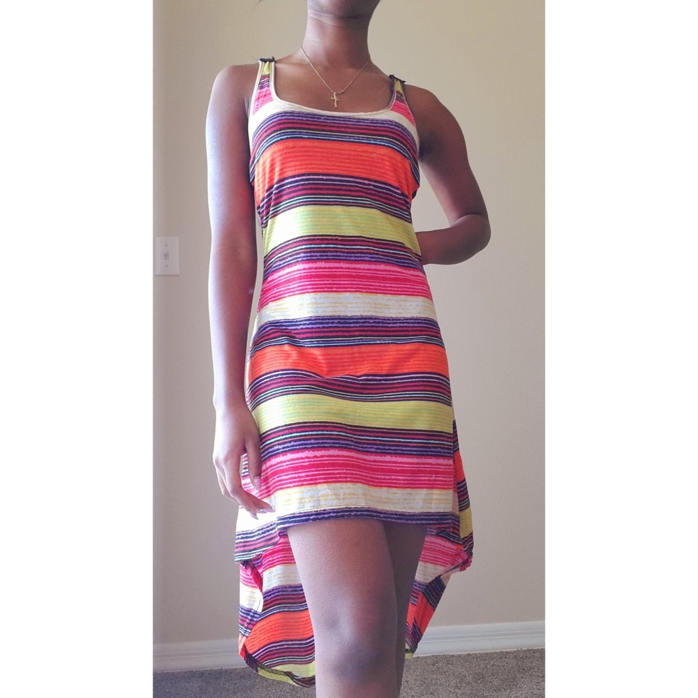 Colorful strip high low dress